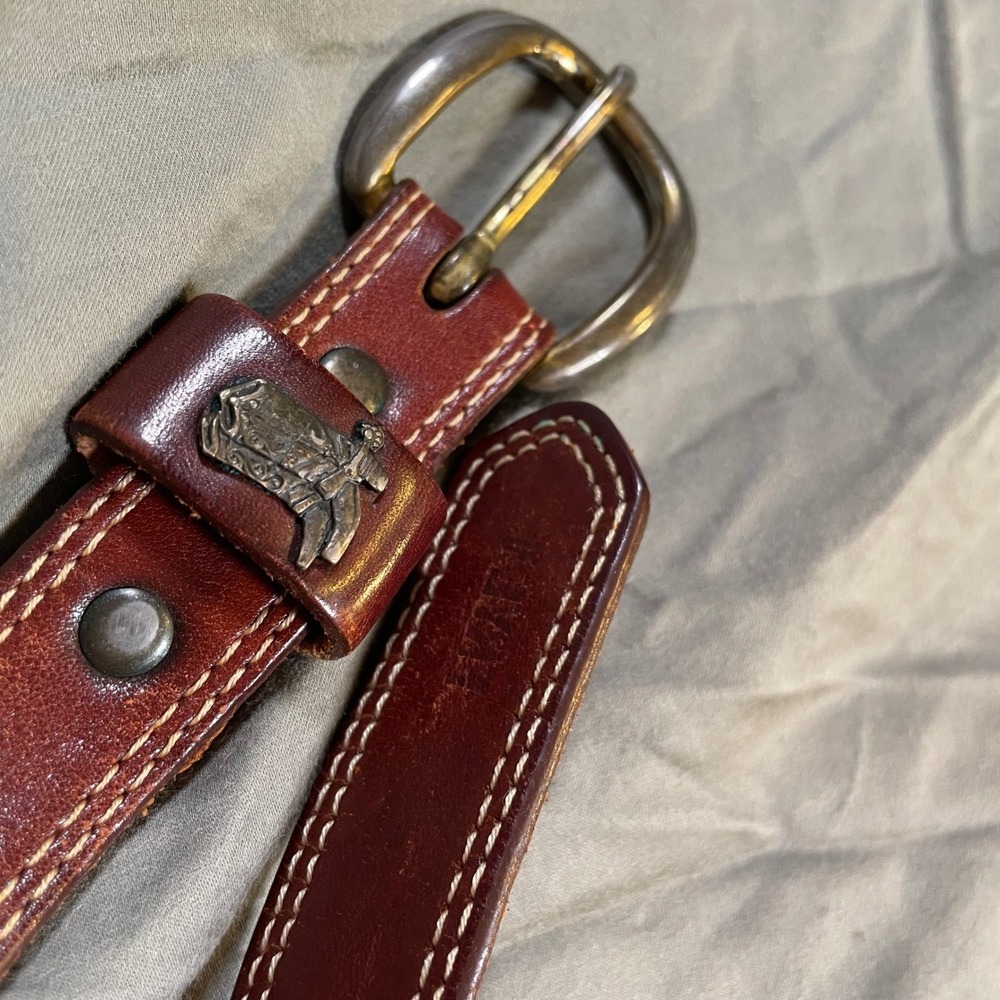 Kids Western Leather Belt Brown Cowboy Boot Ornament‎ Brass Buckle Rustic Style